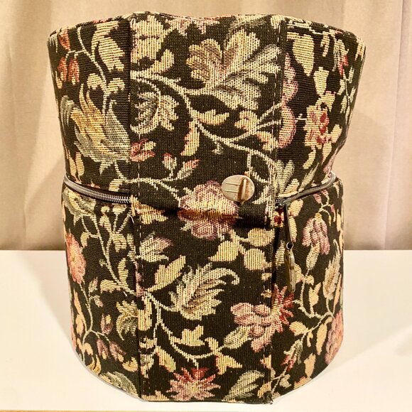 Vintage Floral‎ Tapestry Zippered Hat or Wig Box 13"x13" Travel Case with Lock - Picture 8 of 15